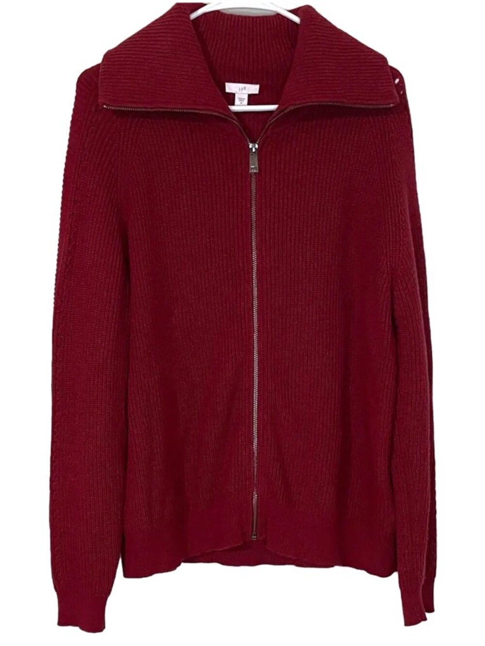 NWOT J. Jill Dark Maroon Red Full Zip Cotton Blend Sweater M